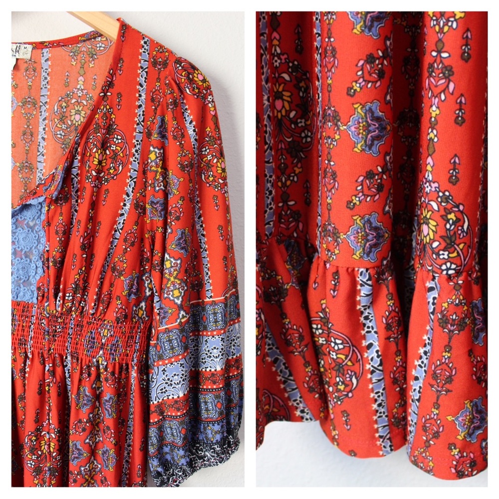 ONE WORLD Bohemian Mixed Floral Tribal Print Midi Dress - Picture 15 of 17
